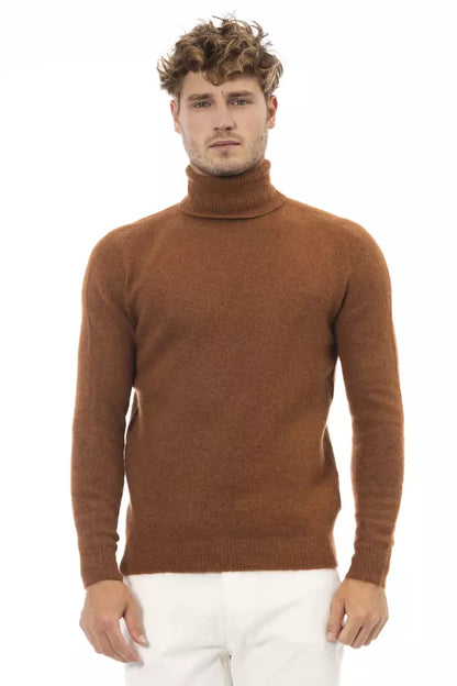 Alpha Studio Brown Alpaca Men Sweater Alpha Studio