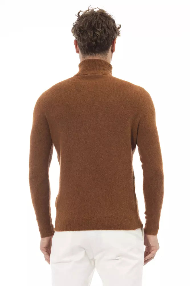 Alpha Studio Brown Alpaca Men Sweater Alpha Studio