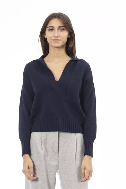 Alpha Studio Blue Wool Women Sweater Alpha Studio