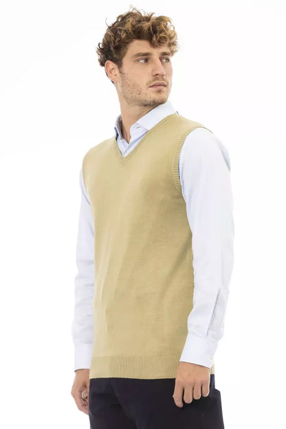 Alpha Studio Beige Viscose Men Vest Alpha Studio