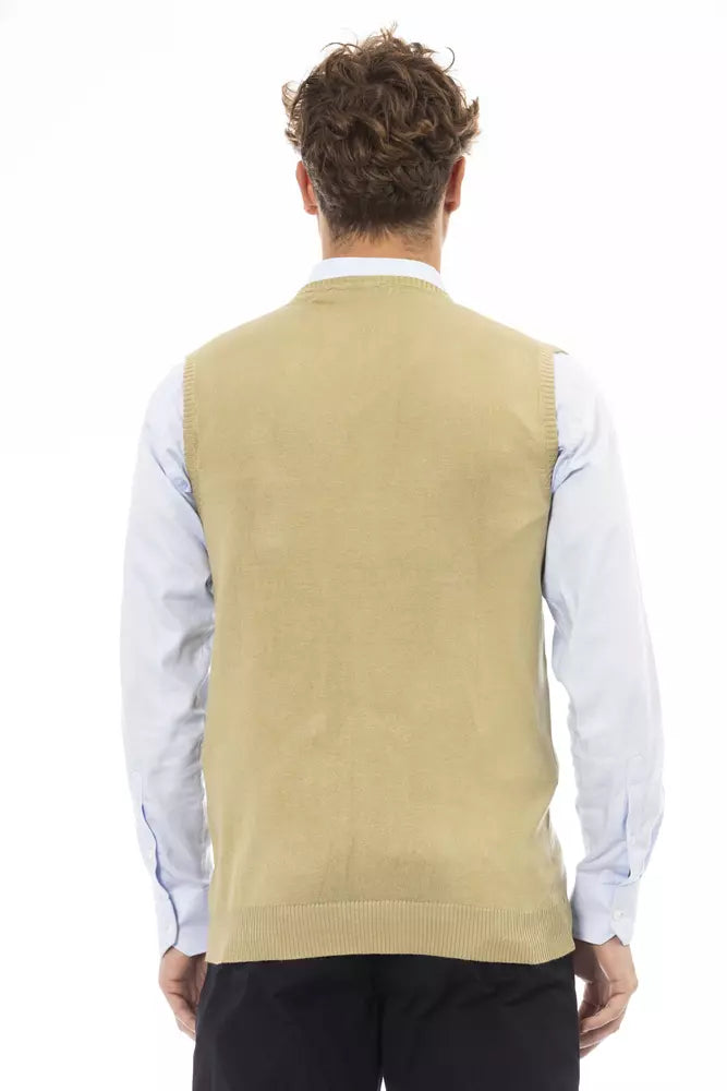 Alpha Studio Beige Viscose Men Vest Alpha Studio