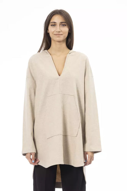 Alpha Studio Beige Wool Women Sweater with Hood Alpha Studio