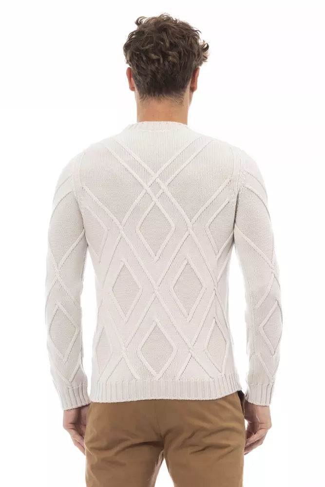 Alpha Studio Beige Merino Wool Men Sweater Alpha Studio