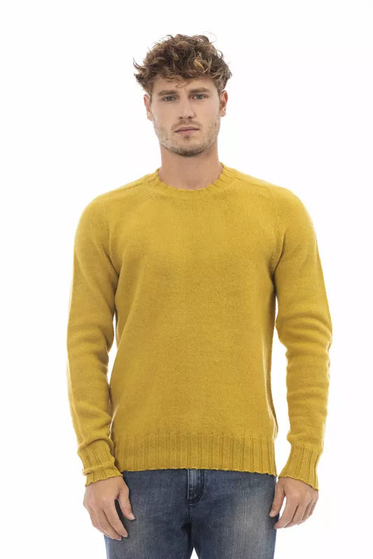 Alpha Studio Yellow Wool Men Crewneck Sweater Alpha Studio