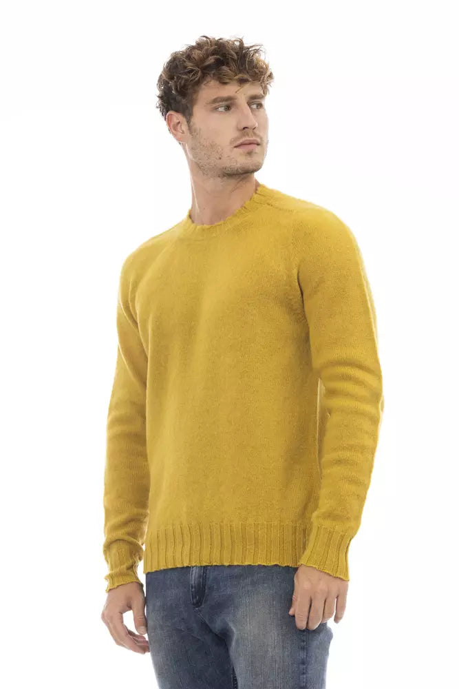 Alpha Studio Yellow Wool Men Crewneck Sweater Alpha Studio