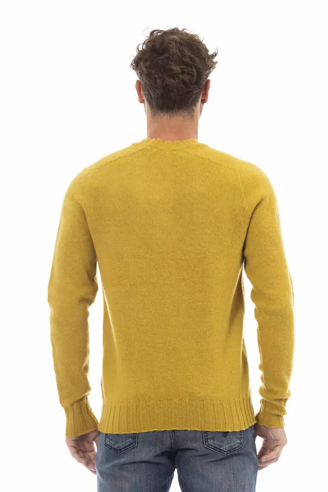 Alpha Studio Yellow Wool Men Crewneck Sweater Alpha Studio