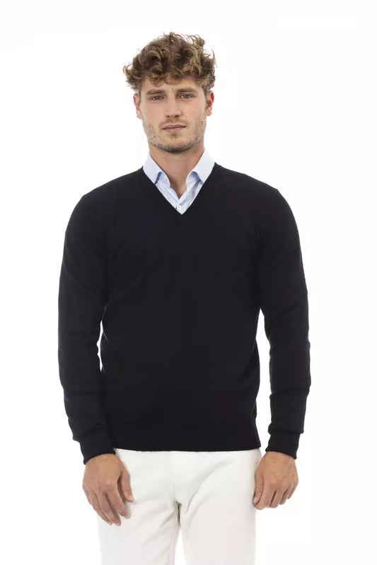 Alpha Studio Black Wool Men Sweater Alpha Studio