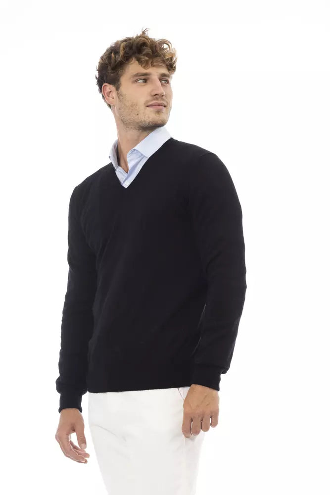 Alpha Studio Black Wool Men Sweater Alpha Studio