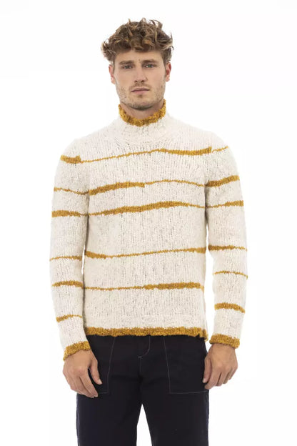 Alpha Studio Beige Alpaca Leather Men Sweater Alpha Studio