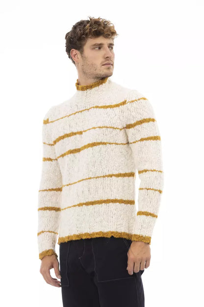 Alpha Studio Beige Alpaca Leather Men Sweater Alpha Studio