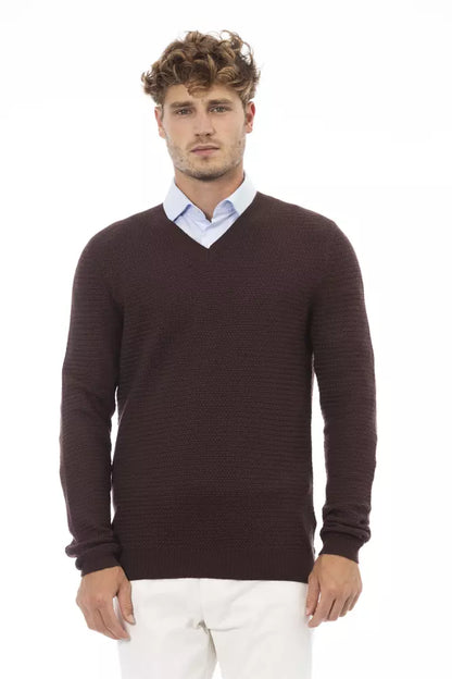 Alpha Studio Brown Merino Wool Men Sweater Alpha Studio