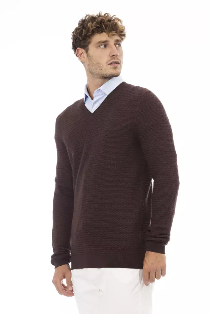 Alpha Studio Brown Merino Wool Men Sweater Alpha Studio