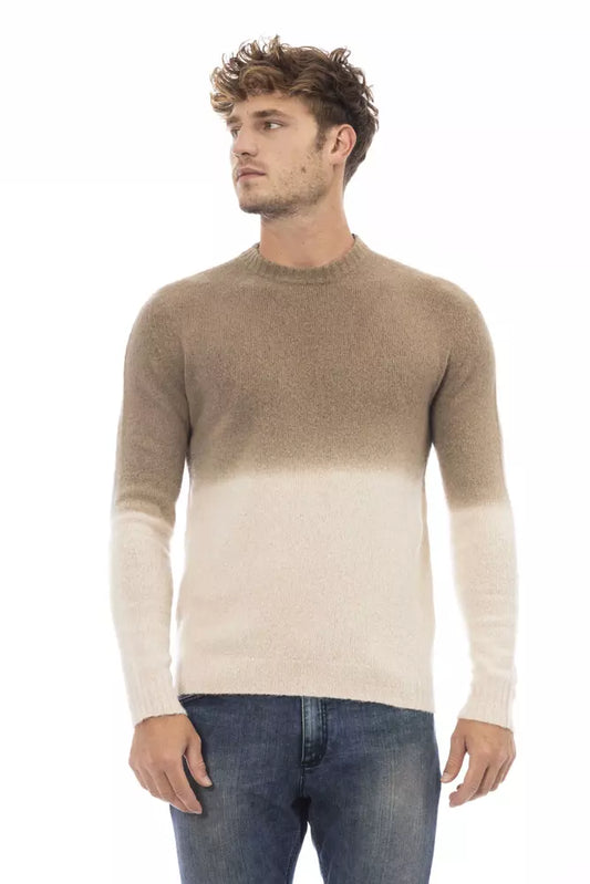 Alpha Studio Beige Alpaca Leather Men Sweater Alpha Studio