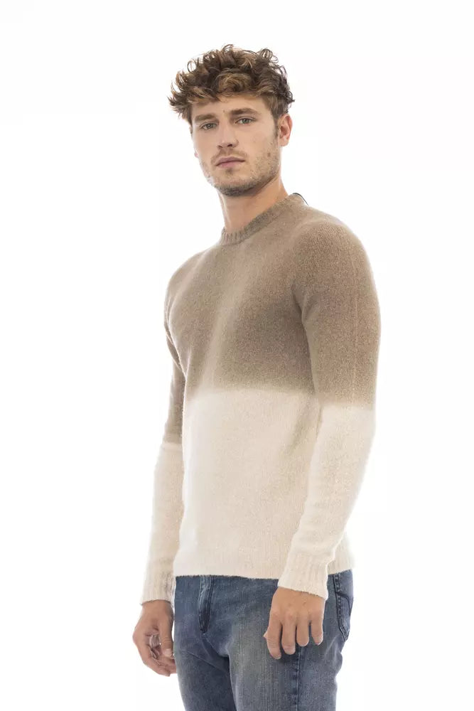 Alpha Studio Beige Alpaca Leather Men Sweater Alpha Studio