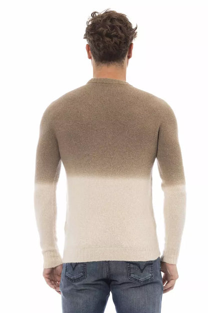 Alpha Studio Beige Alpaca Leather Men Sweater Alpha Studio