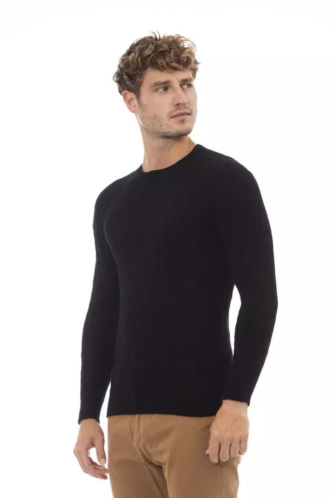 Alpha Studio Black Viscose Men Sweater Alpha Studio