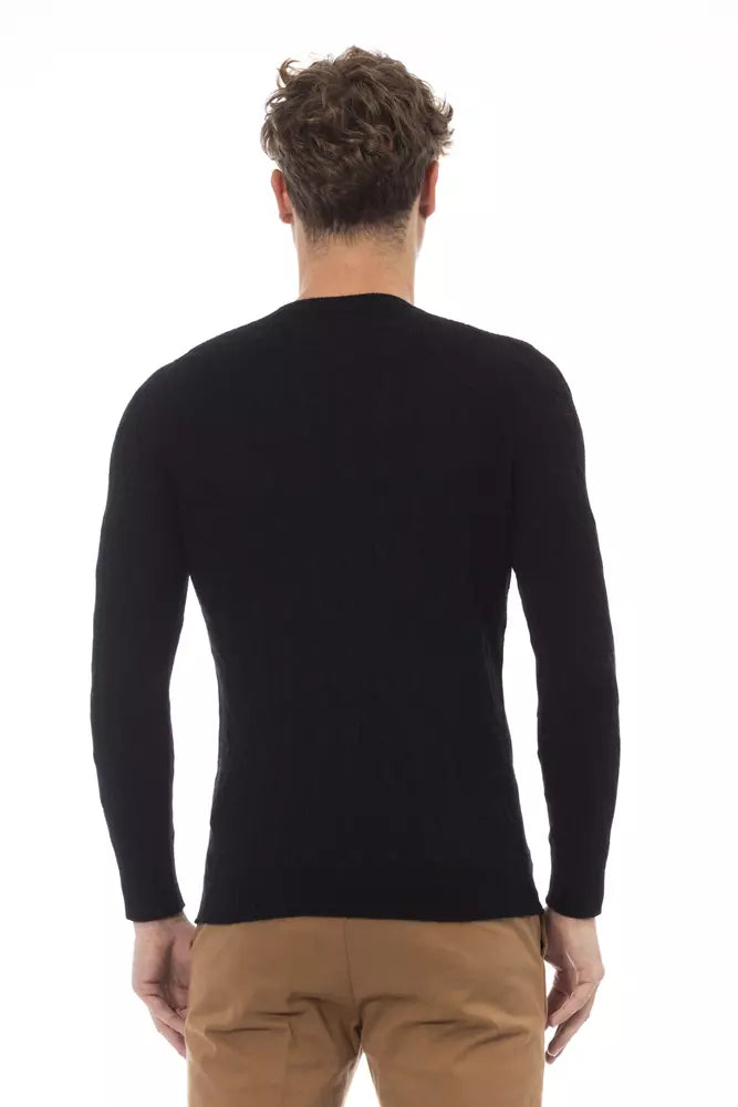 Alpha Studio Black Viscose Men Sweater Alpha Studio