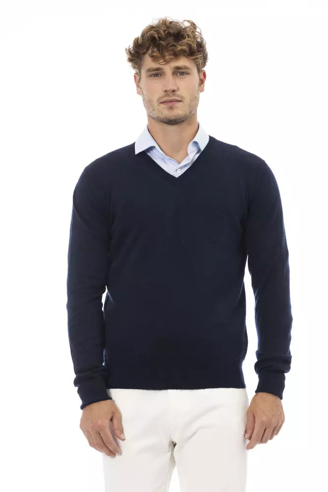 Alpha Studio Blue Wool Men Sweater Alpha Studio