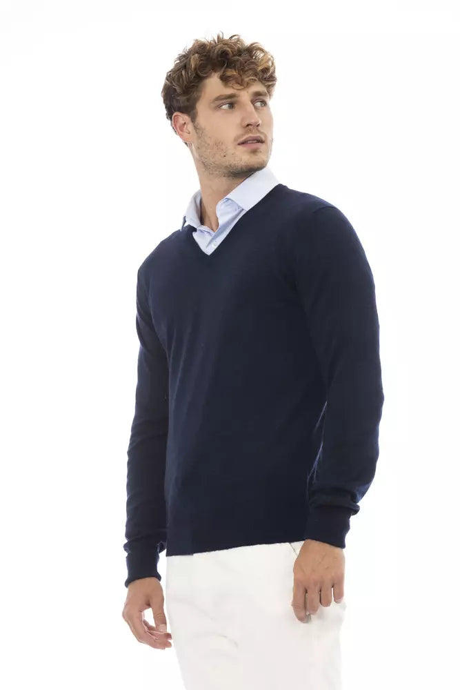 Alpha Studio Blue Wool Men Sweater Alpha Studio