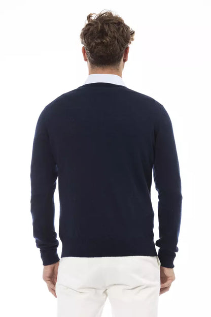 Alpha Studio Blue Wool Men Sweater Alpha Studio