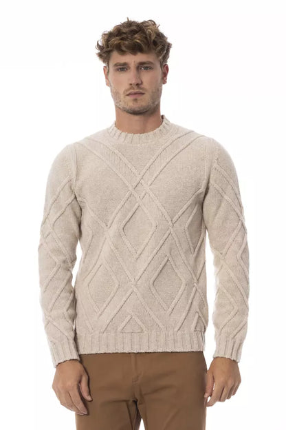 Alpha Studio Beige Merino Wool Men Sweater Alpha Studio