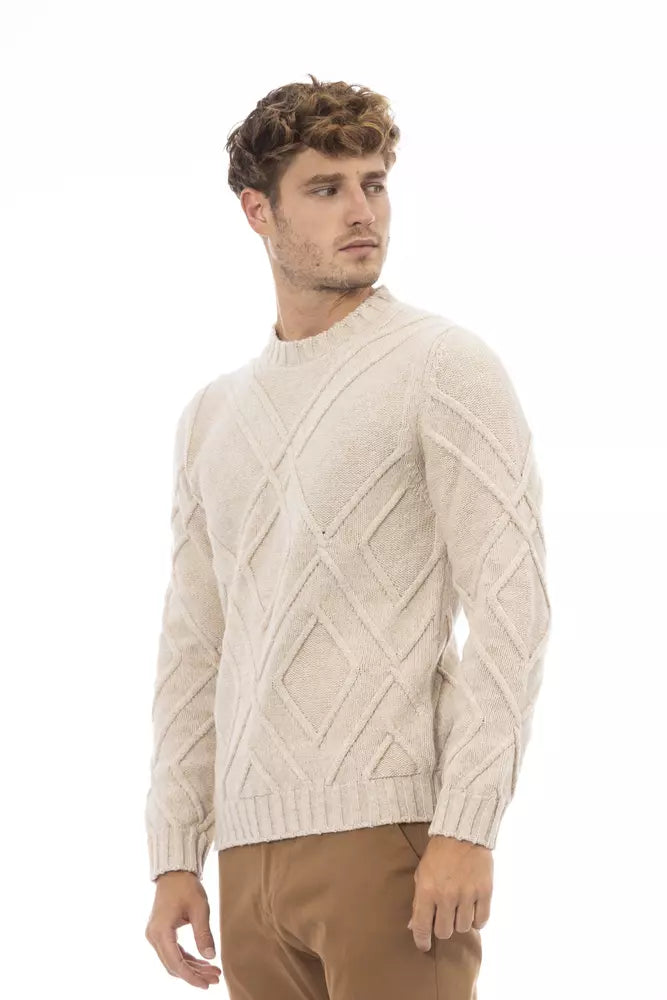 Alpha Studio Beige Merino Wool Men Sweater Alpha Studio