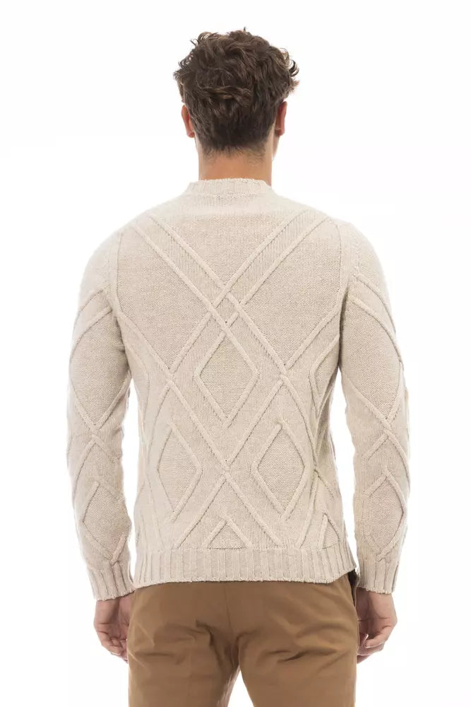 Alpha Studio Beige Merino Wool Men Sweater Alpha Studio