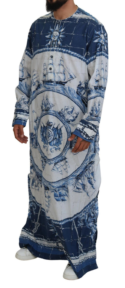 Dolce & Gabbana Majestic Blue Cotton-Silk Thobe Robe Dolce & Gabbana