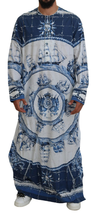 Dolce & Gabbana Majestic Blue Cotton-Silk Thobe Robe Dolce & Gabbana