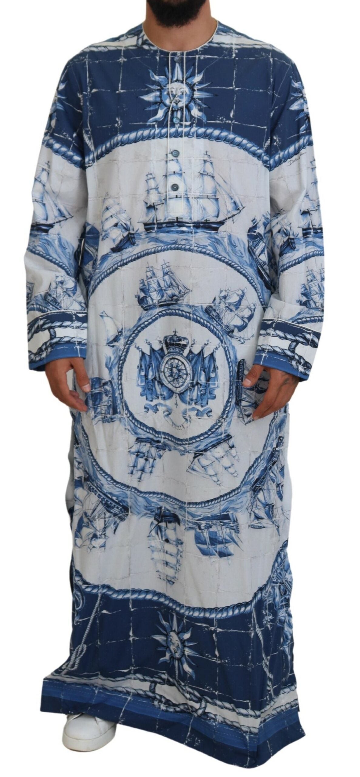 Dolce & Gabbana Majestic Blue Cotton-Silk Thobe Robe Dolce & Gabbana