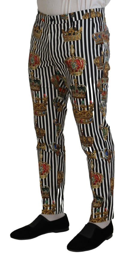 Dolce & Gabbana Elegant Gold Crown Stripe Chino Pants Dolce & Gabbana