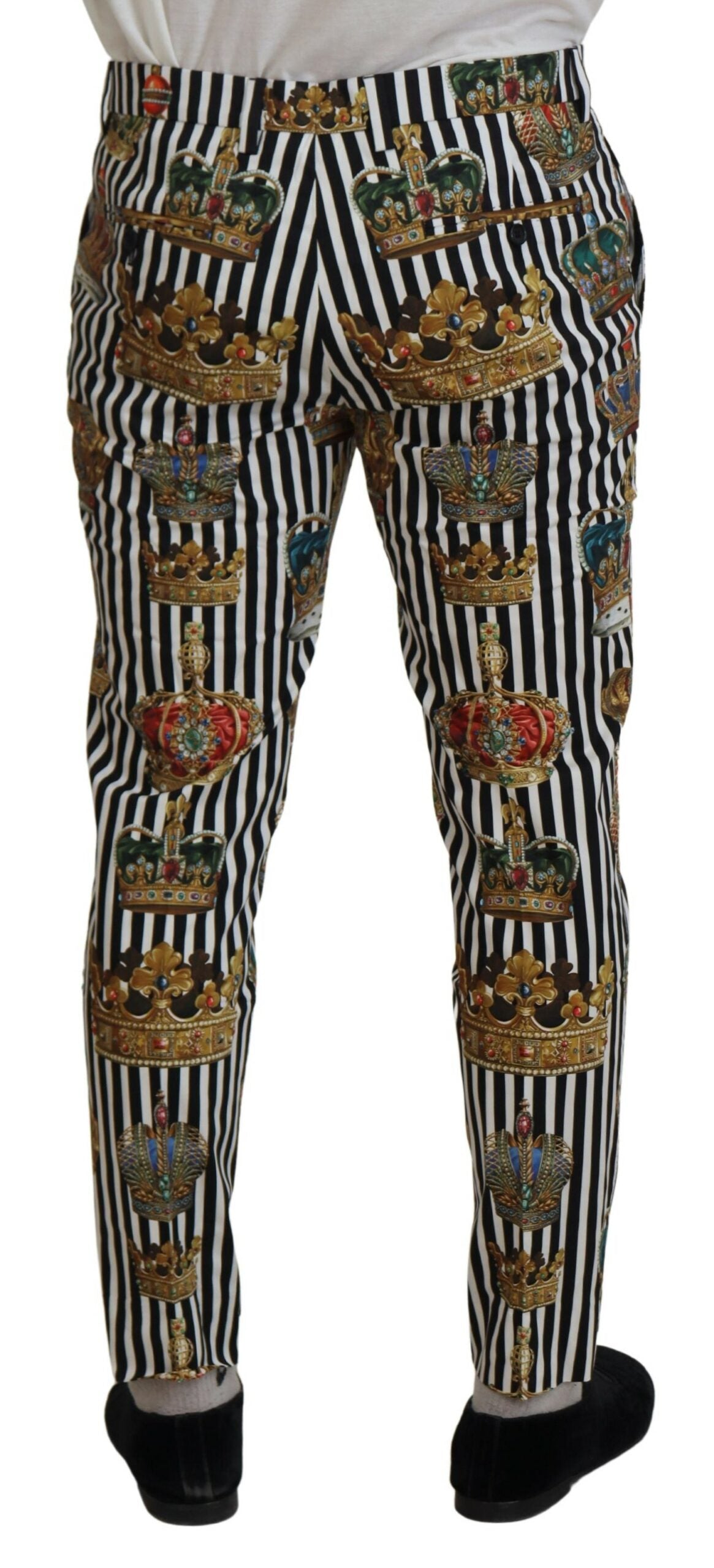 Dolce & Gabbana Elegant Gold Crown Stripe Chino Pants Dolce & Gabbana