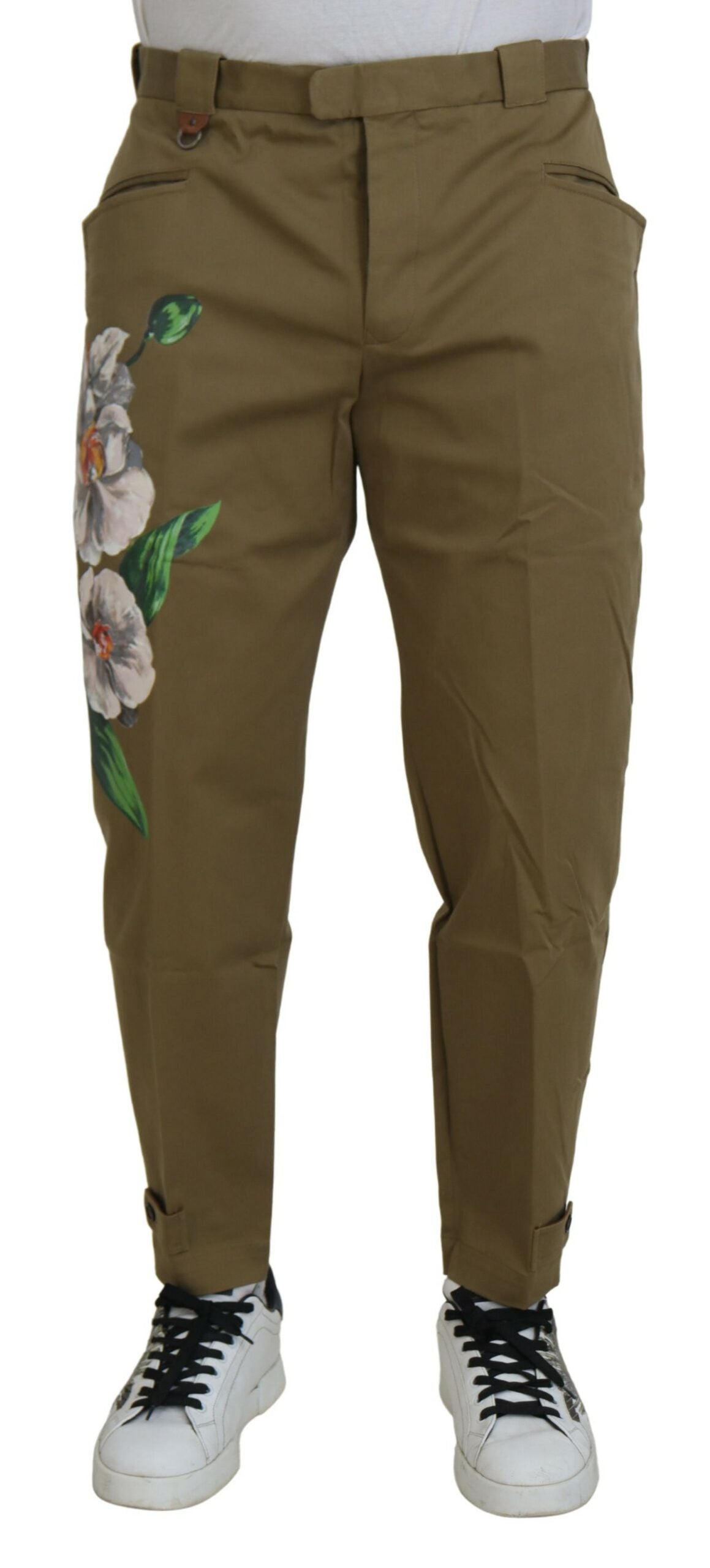 Dolce & Gabbana Exquisite Floral Beige Chino Pants Dolce & Gabbana