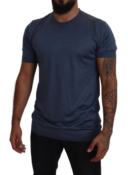 Dolce & Gabbana Elegant Silk Crewneck Blue Tee Dolce & Gabbana