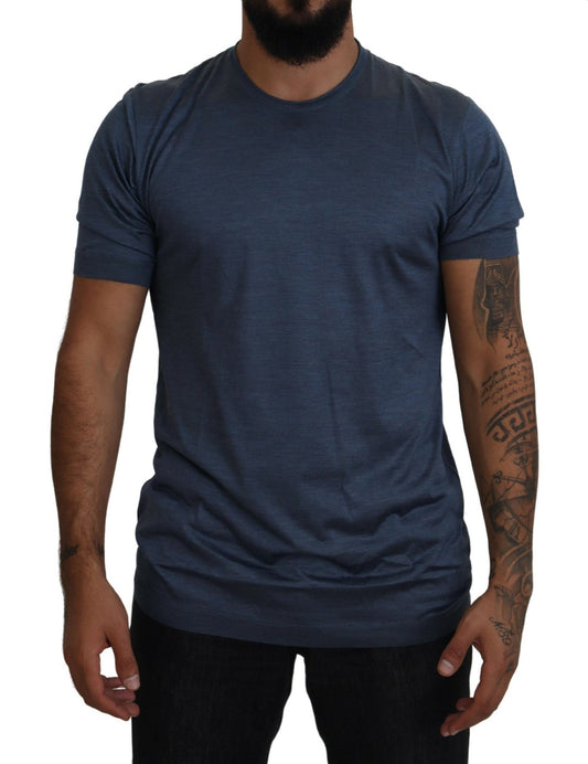 Dolce & Gabbana Elegant Silk Crewneck Blue Tee Dolce & Gabbana