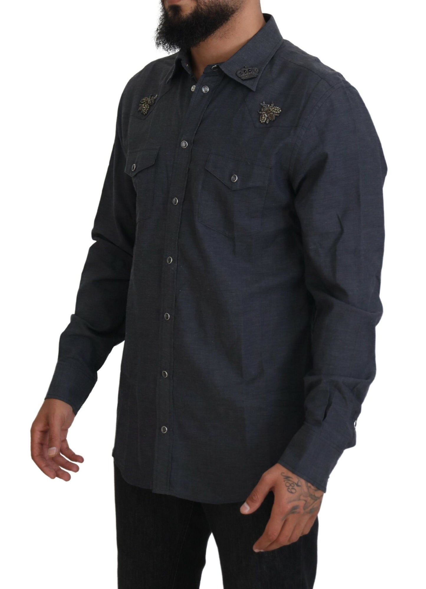 Dolce & Gabbana Elegant Slim-Fit Blue Denim Casual Shirt Dolce & Gabbana