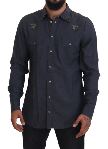 Dolce & Gabbana Elegant Slim-Fit Blue Denim Casual Shirt Dolce & Gabbana