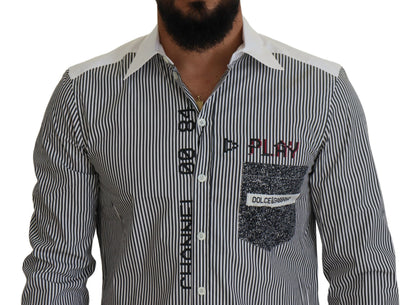 Dolce & Gabbana Slim Fit Striped Casual Shirt with Channel Motive Dolce & Gabbana