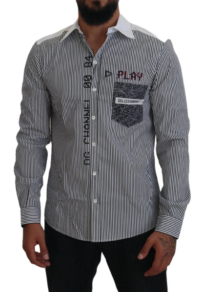 Dolce & Gabbana Slim Fit Striped Casual Shirt with Channel Motive Dolce & Gabbana