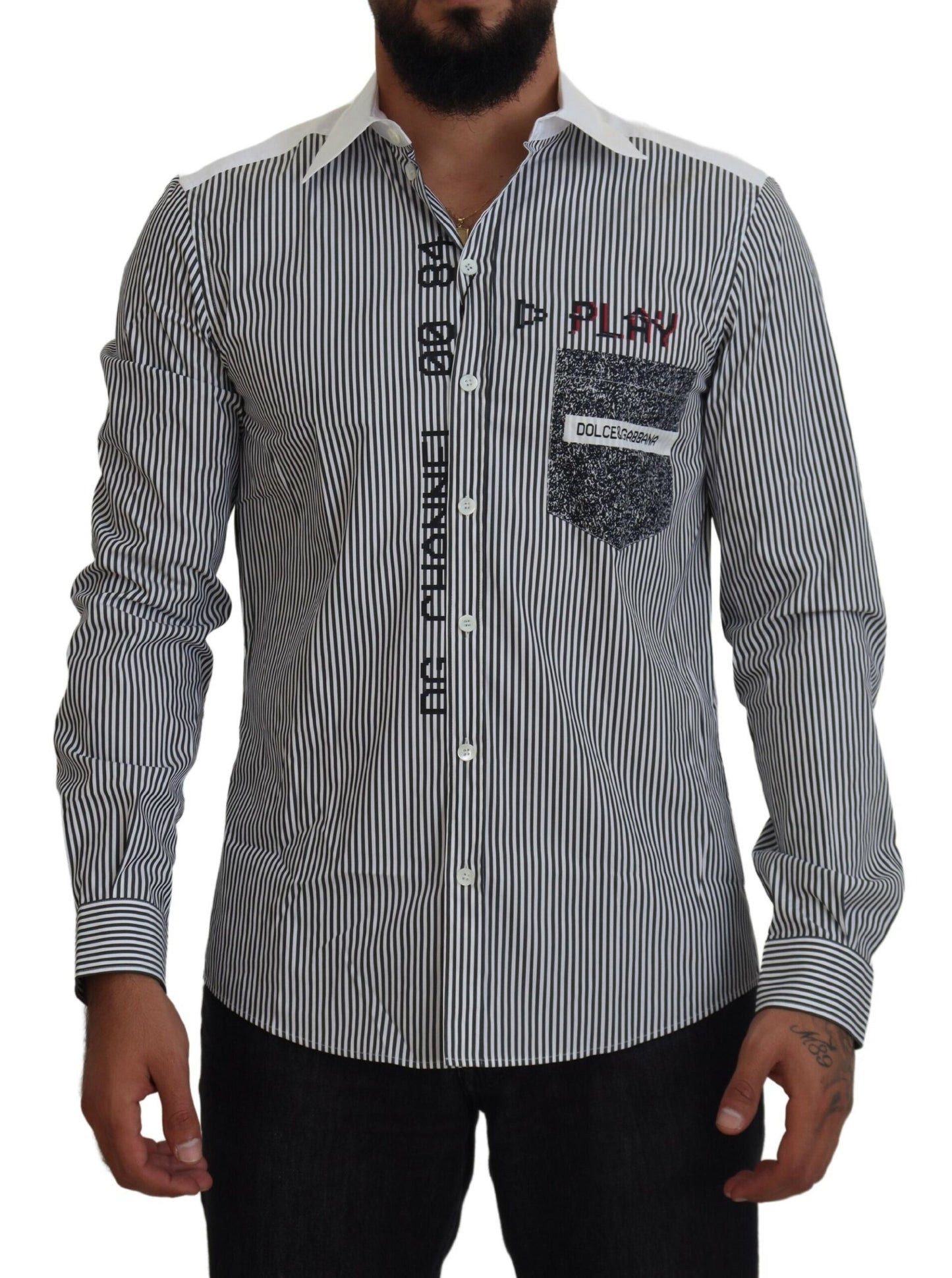 Dolce & Gabbana Slim Fit Striped Casual Shirt with Channel Motive Dolce & Gabbana