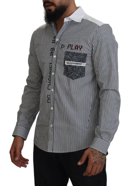 Dolce & Gabbana Slim Fit Striped Casual Shirt with Channel Motive Dolce & Gabbana