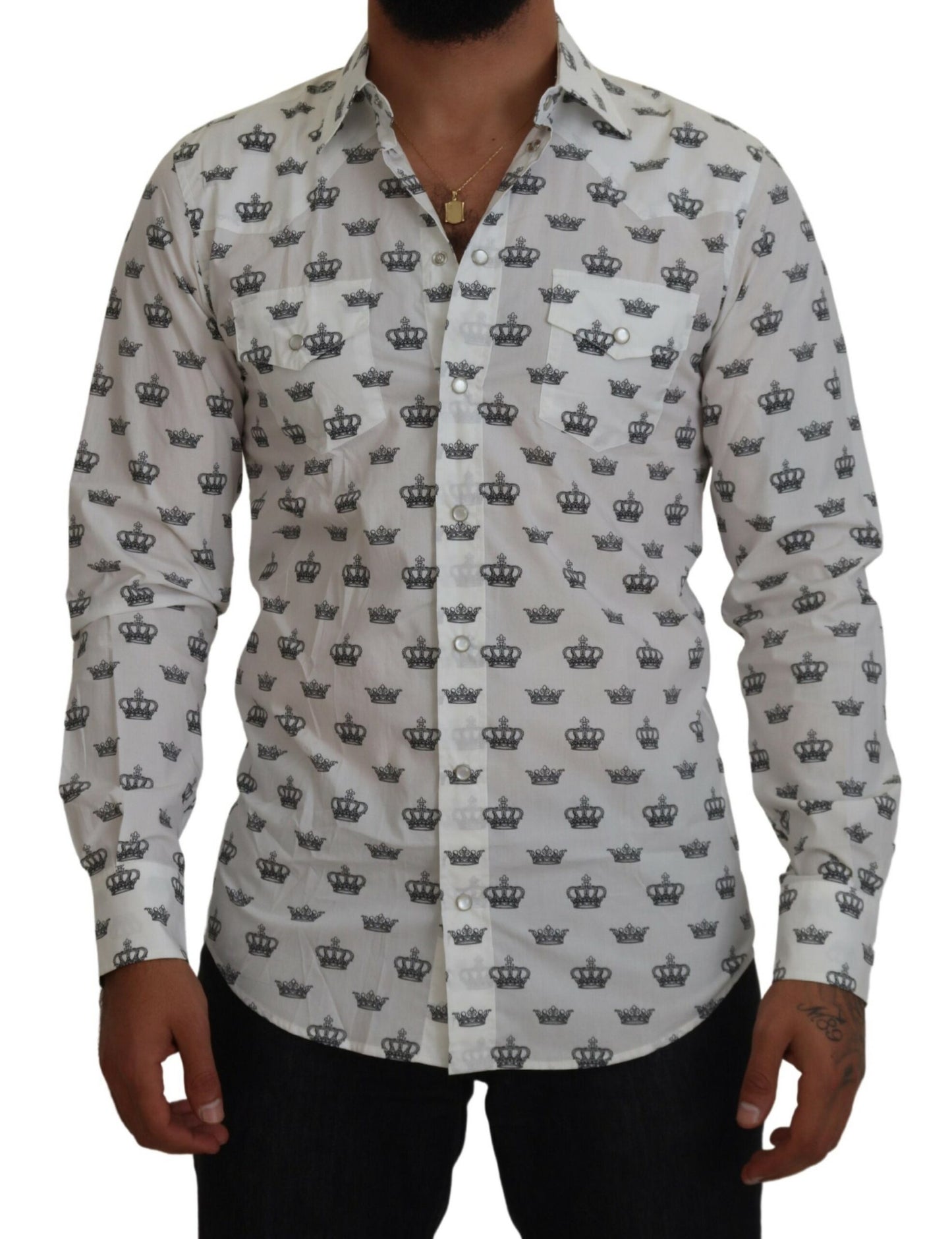 Dolce & Gabbana Slim Fit Crown Print Dress Shirt Dolce & Gabbana