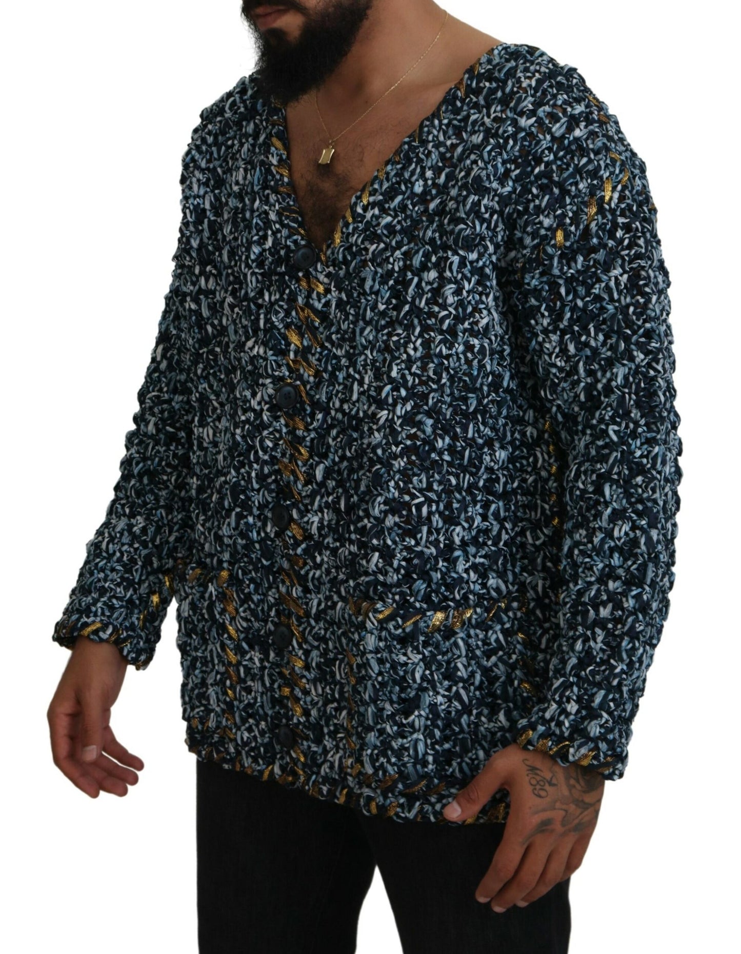 Dolce & Gabbana Elegant Blue V-Neck Cardigan Sweater Dolce & Gabbana