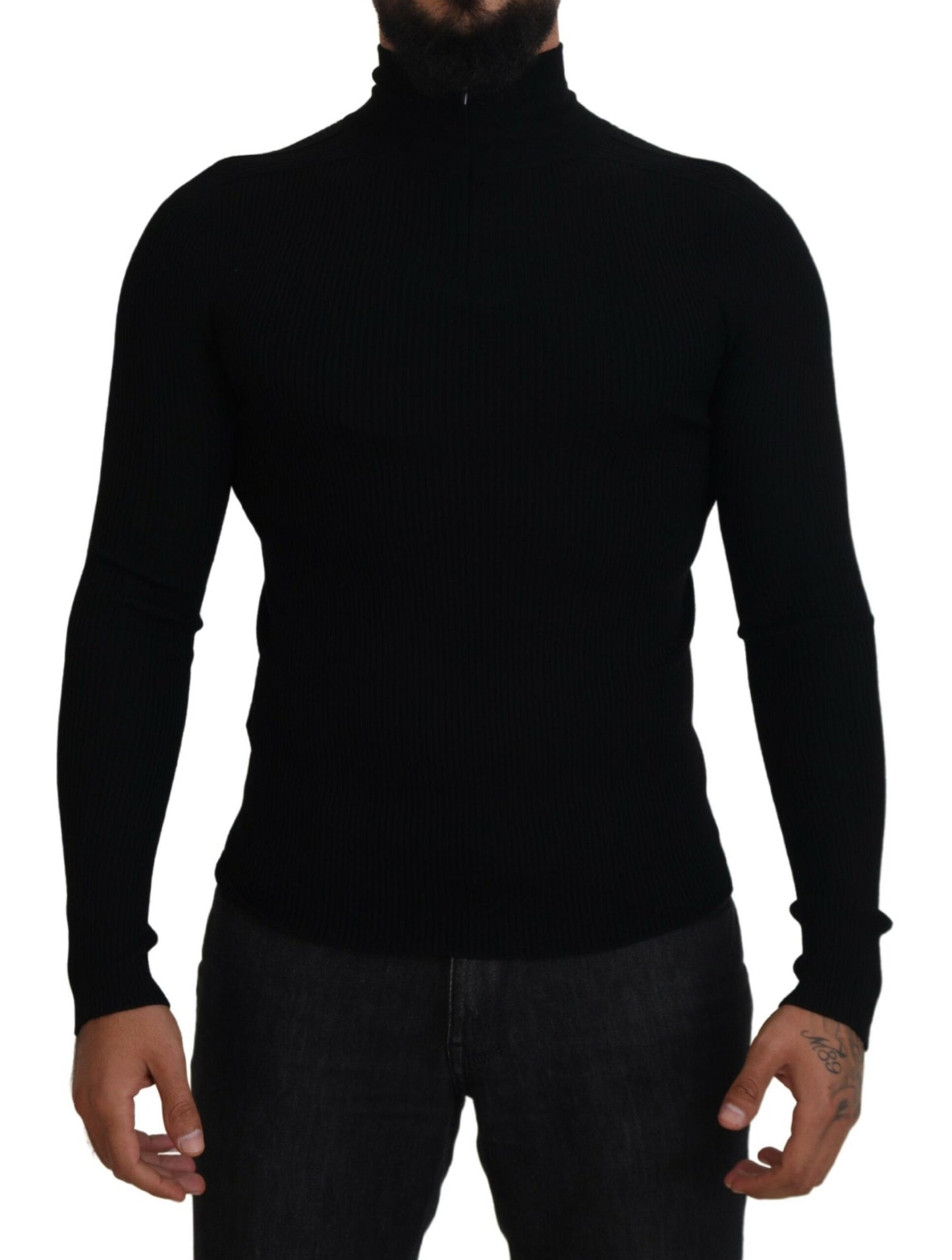 Dolce & Gabbana Elegant Black Wool Half Zip Turtleneck Sweater Dolce & Gabbana