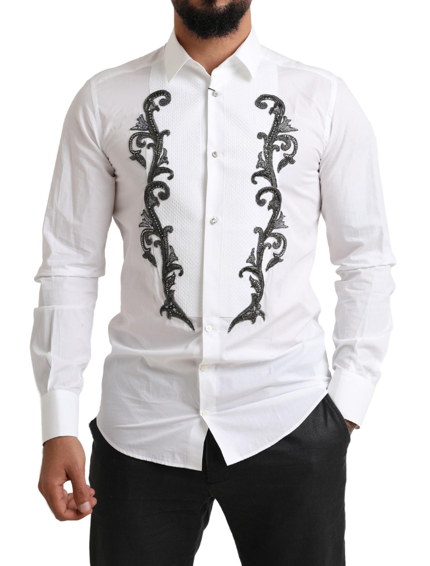 Dolce & Gabbana Italian Designer Slim Fit Tuxedo Shirt Dolce & Gabbana