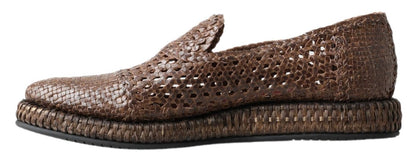 Dolce & Gabbana Elegant Leather Slipper Loafers in Brown Dolce & Gabbana