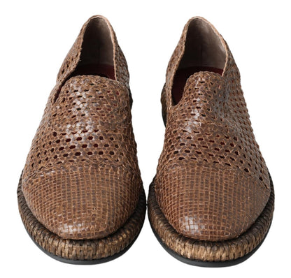 Dolce & Gabbana Elegant Leather Slipper Loafers in Brown Dolce & Gabbana