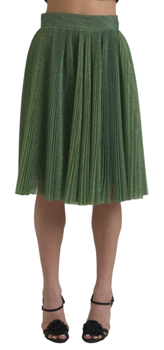 Dolce & Gabbana Enchanting Metallic Green Pleated A-Line Skirt Dolce & Gabbana