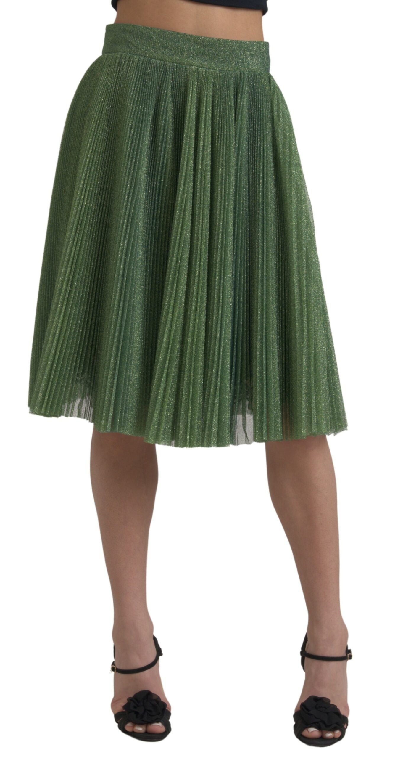 Dolce & Gabbana Enchanting Metallic Green Pleated A-Line Skirt Dolce & Gabbana