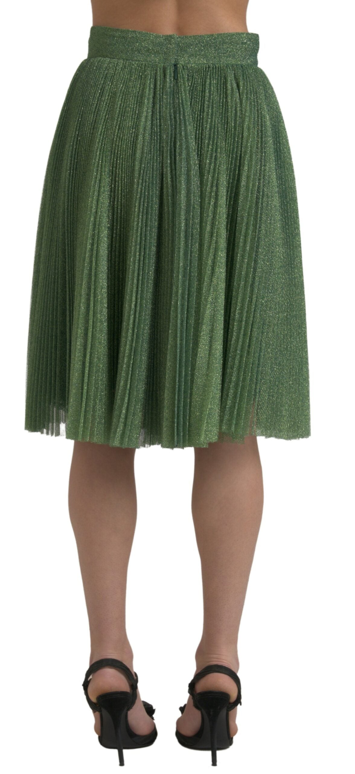 Dolce & Gabbana Enchanting Metallic Green Pleated A-Line Skirt Dolce & Gabbana